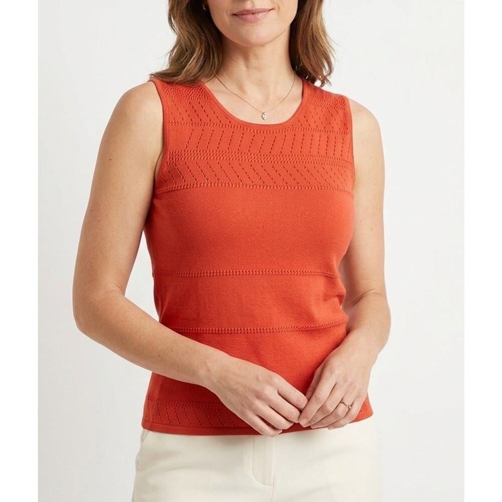 TSE Knit Shell Tank Top Sleeveless Blouse Scoop Neck Orange Red Cotton Blend S